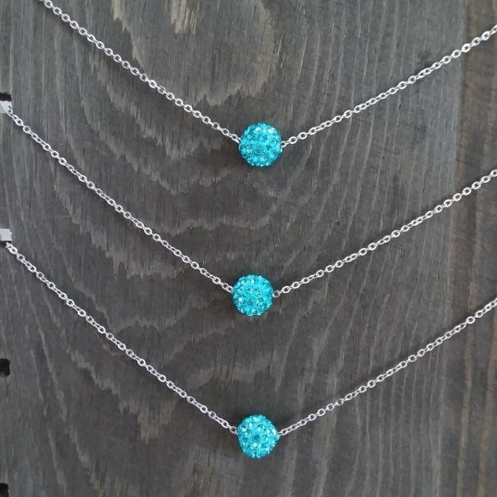 Turquoise Rhinestone Bead Necklace - Picture 2 of 5